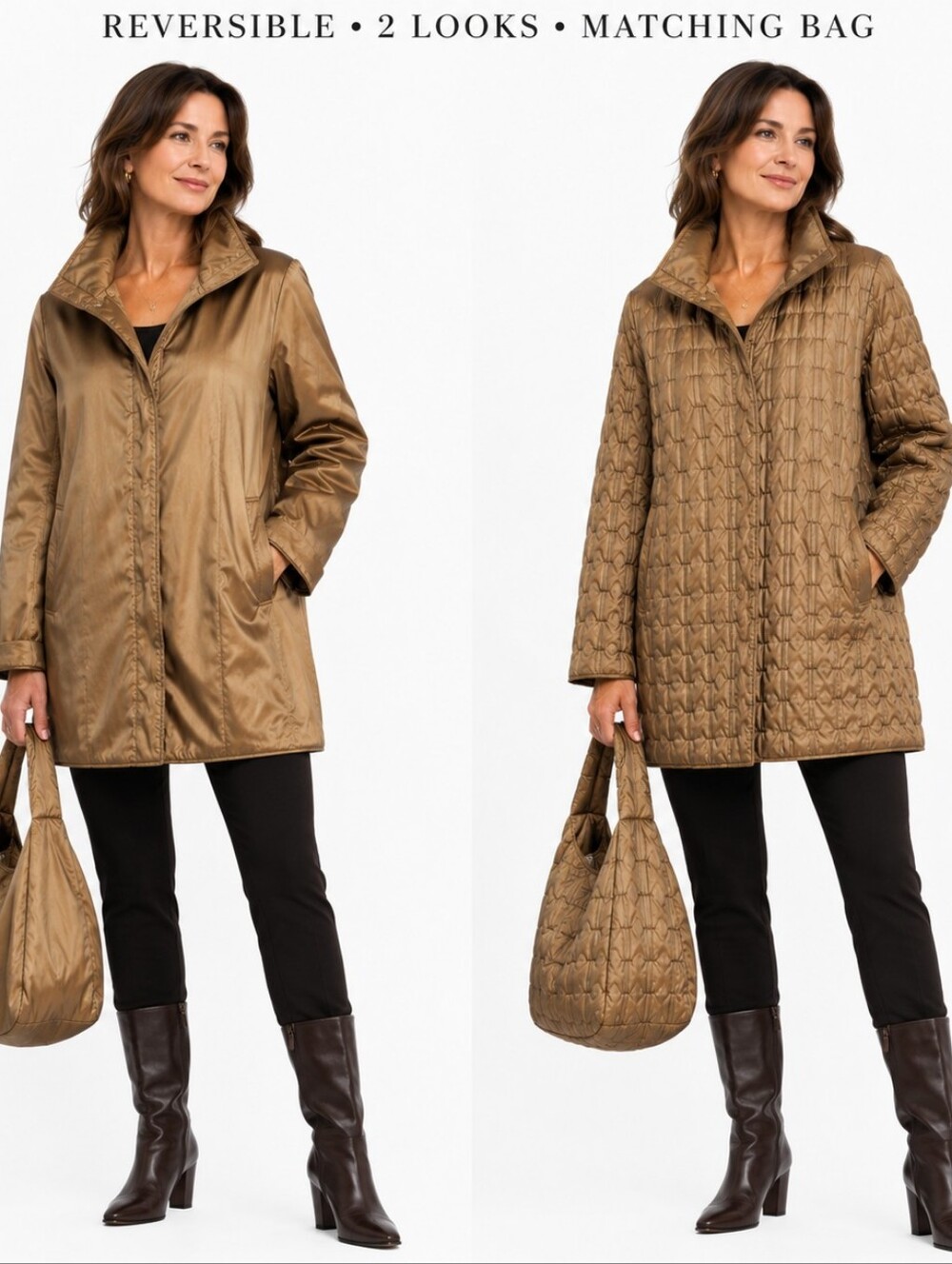 Mycra Pac‎ Quilted Reversible Rain Coat 8 Bronze Shimmer Packable Hood with Bag